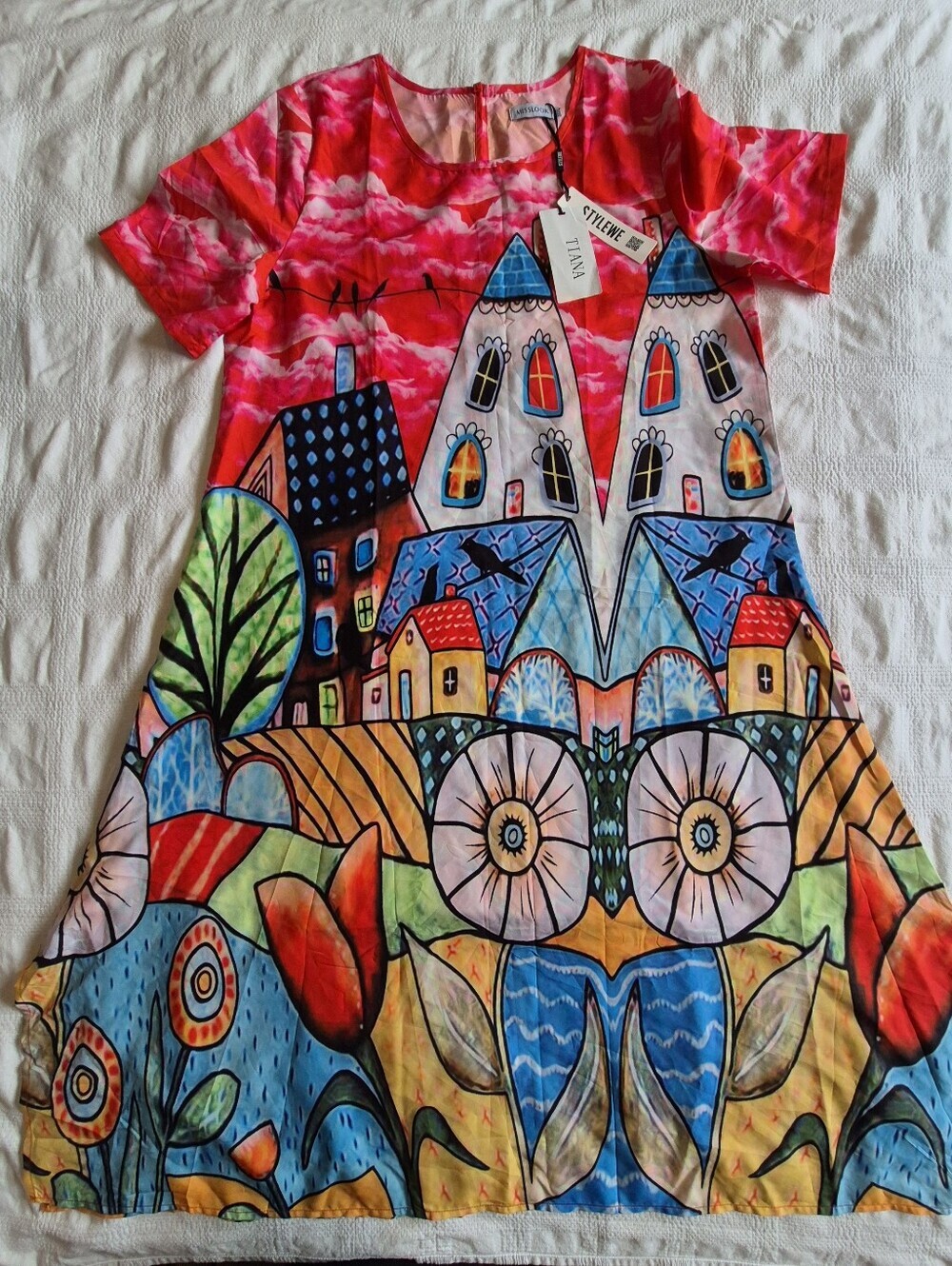 Misslook size 16 Tiana chiffon midi dress multicolor large print design NWT